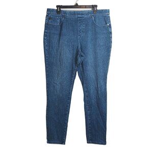 Belle Kim Gravel Pull On Jeans Womens XL Medium Wash High Rise Stretch Skinny